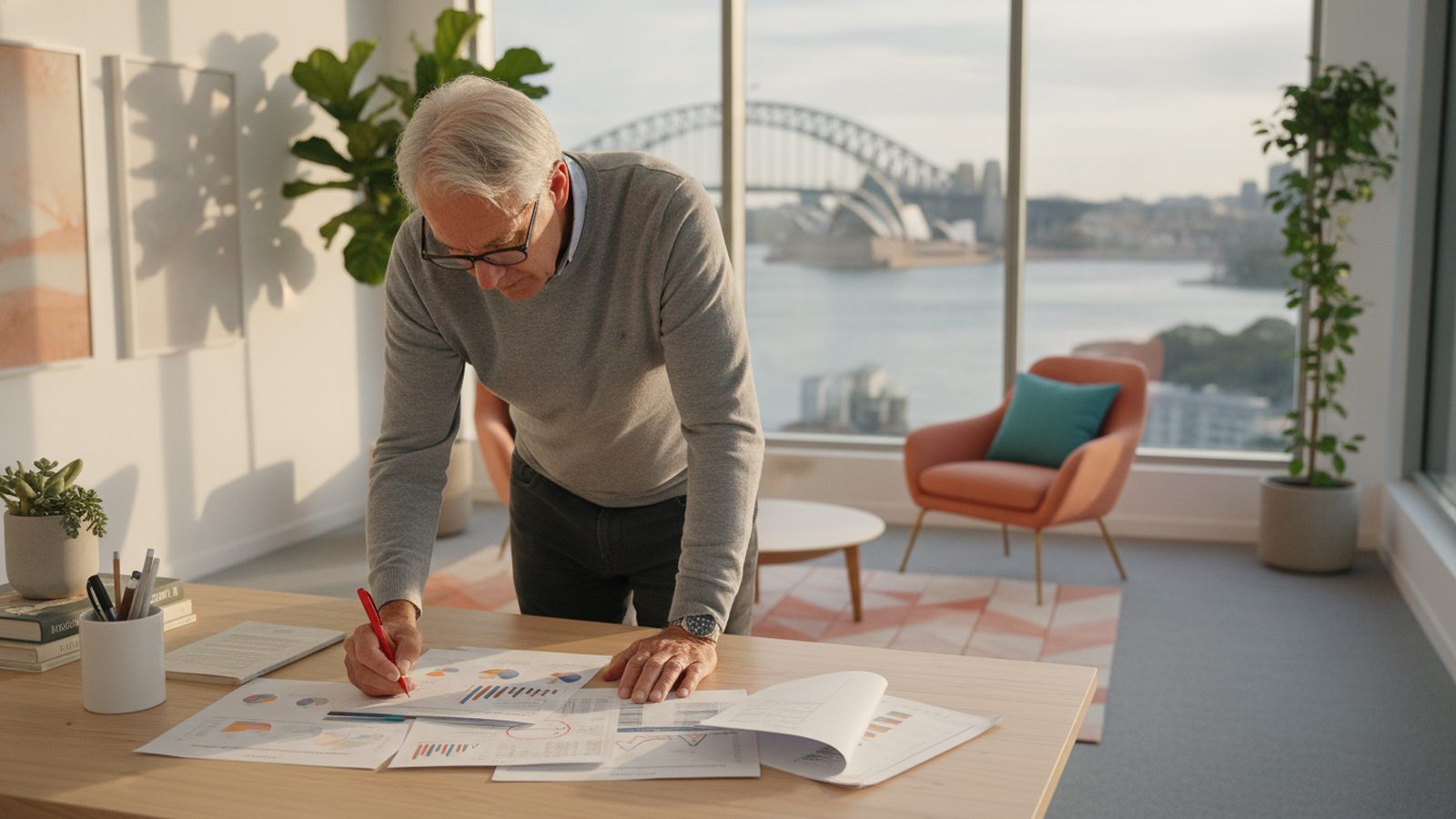 Analyst reviews printed register data near Sydney