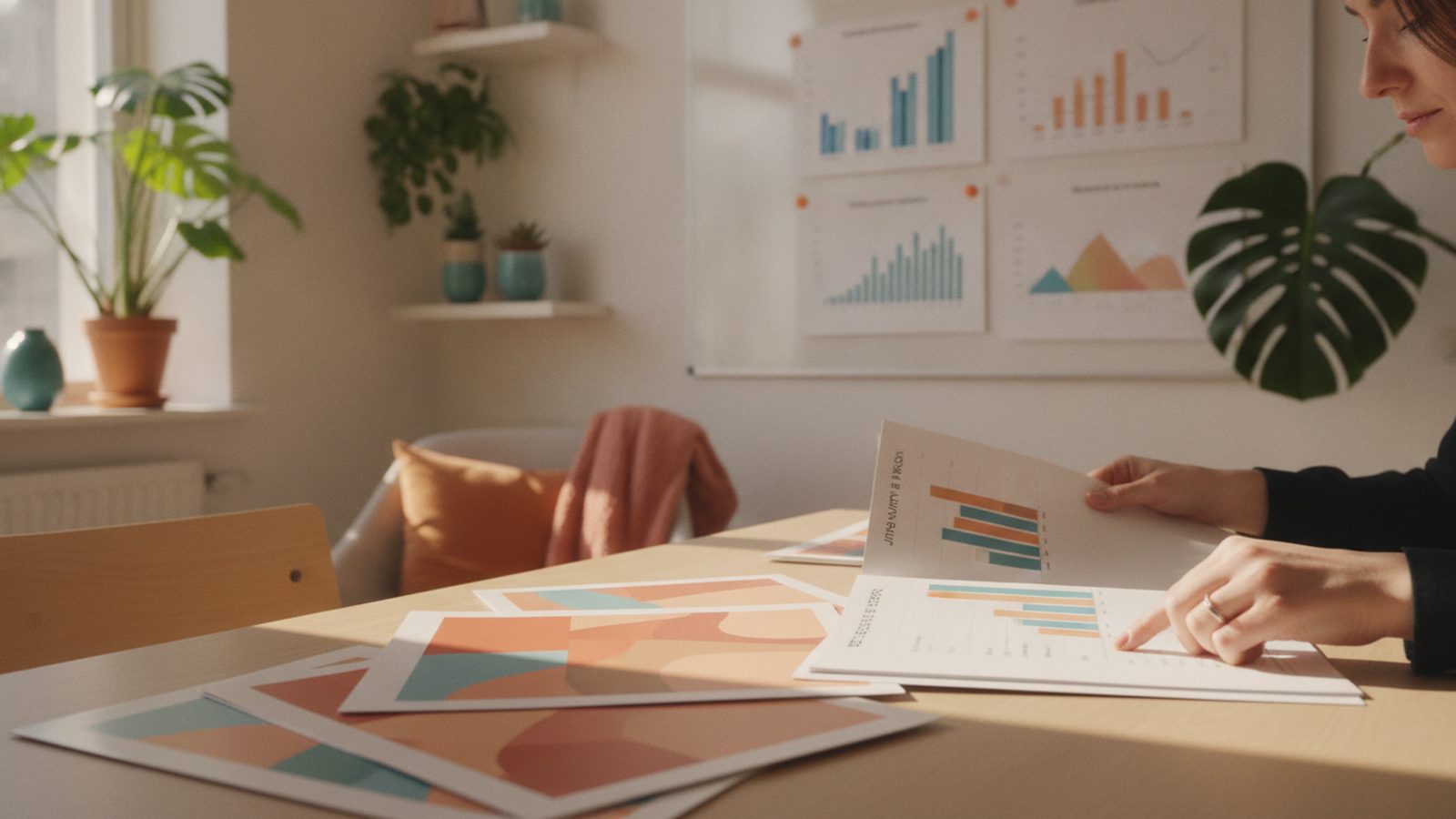 Analyst compares vendor brochures beside job charts