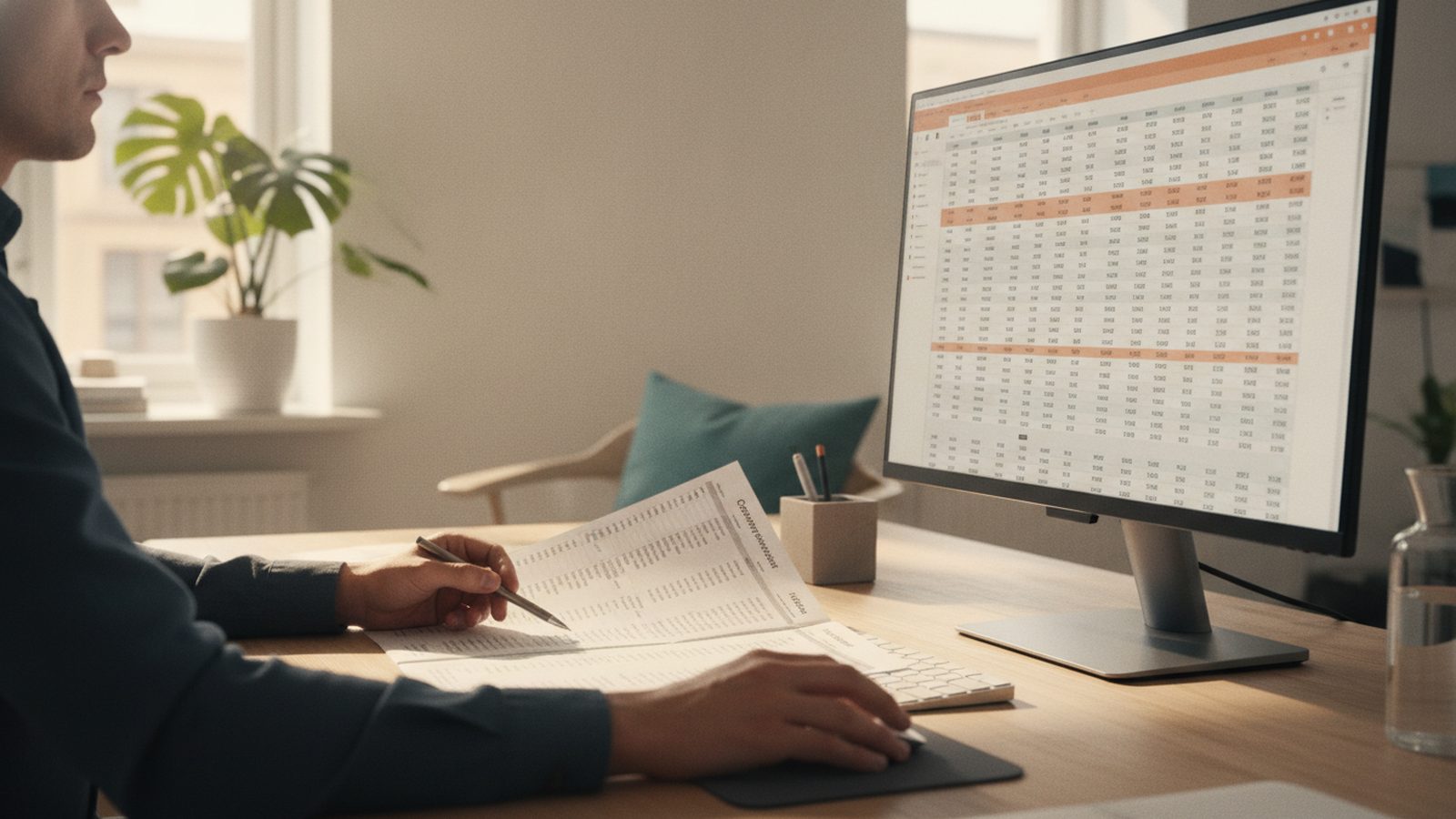 Analityk porównuje wydruk rejestru firm z danymi