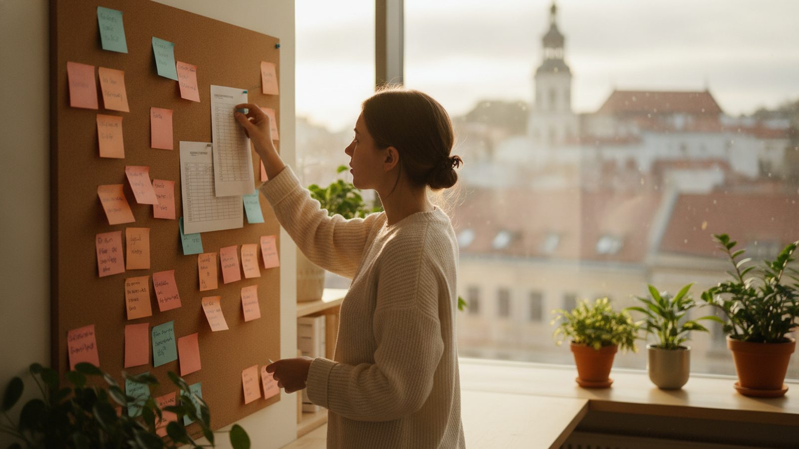 Analyst reviews printed register data near Vilnius