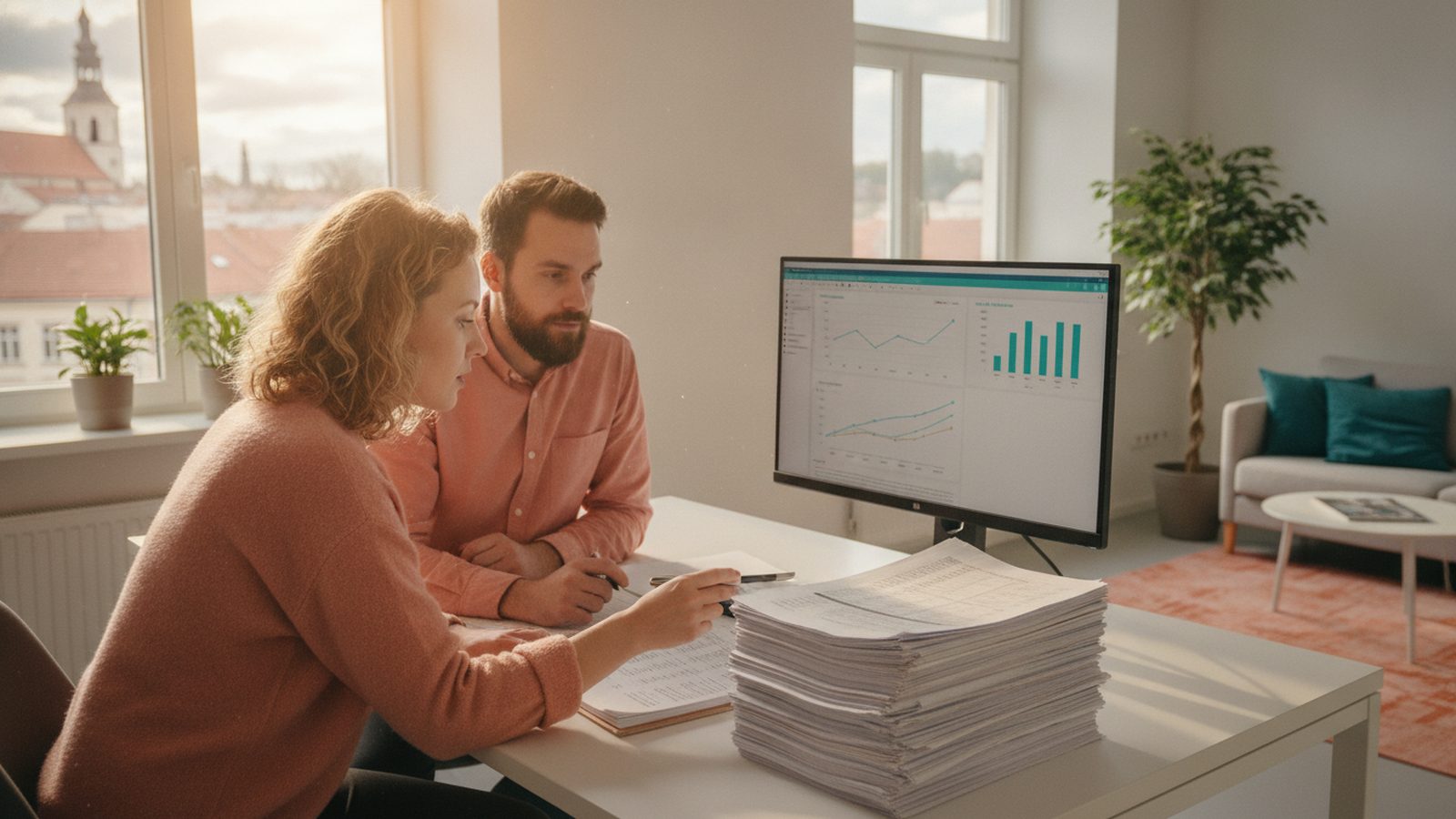 Analyst reviews printed register data near Vilnius