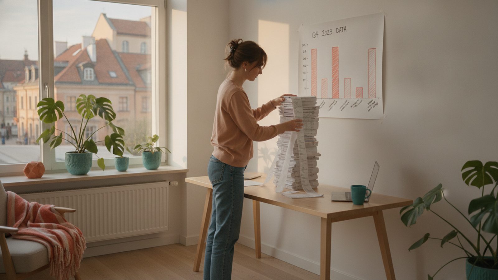 Analyst reviews printed register data near Warsaw