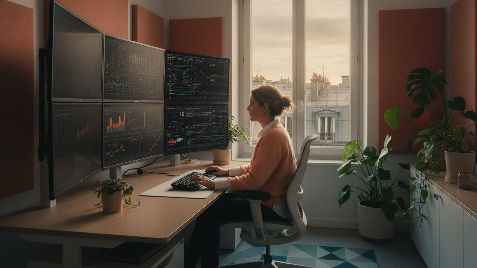 Analyst monitors alerts near Paris skyline