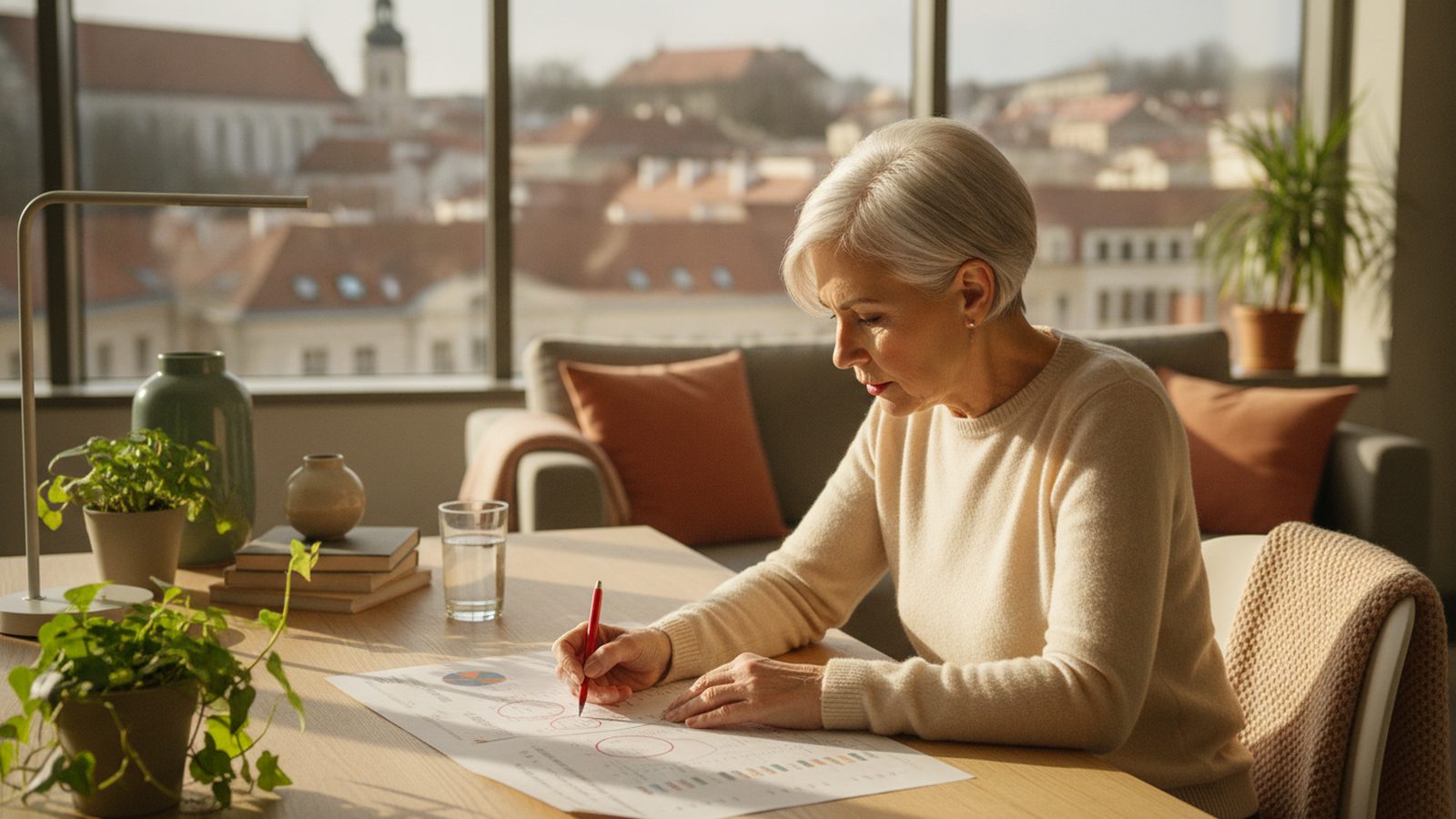 Analyst reviews printed register data near Vilnius