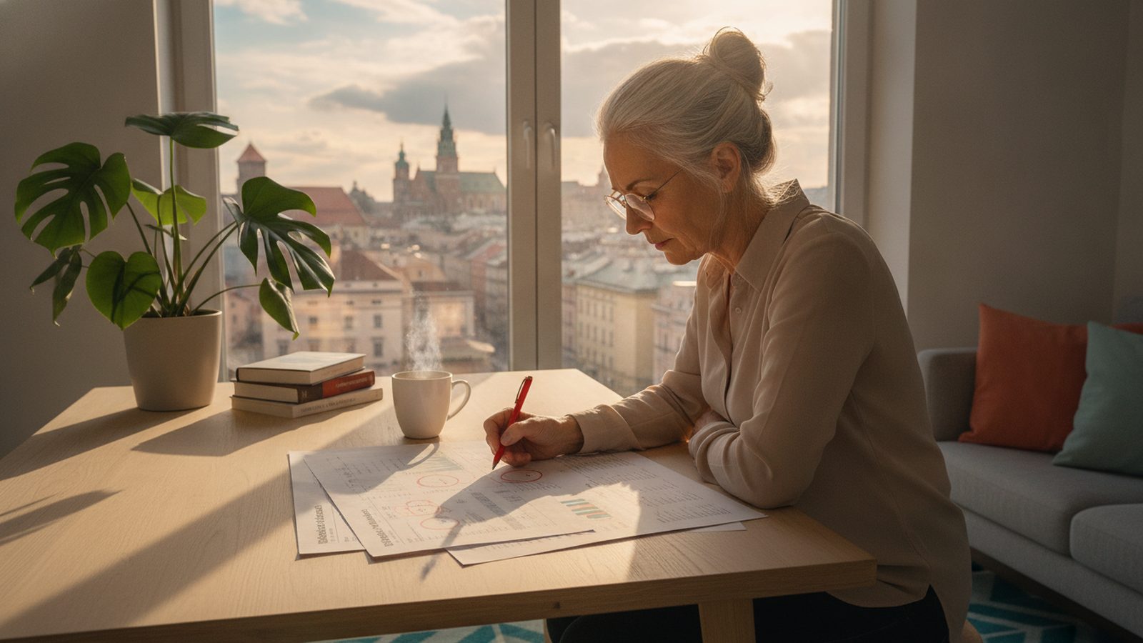 Analyst reviews printed register data near Kraków