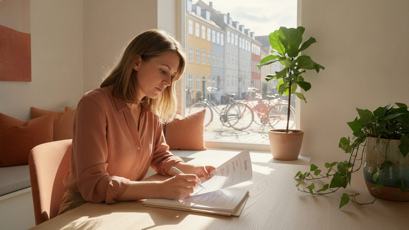 Account manager reviews checklist in Copenhagen office