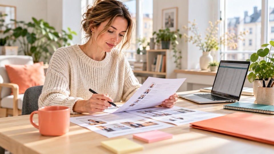 A recruiter marking up candidate profiles at a desk
